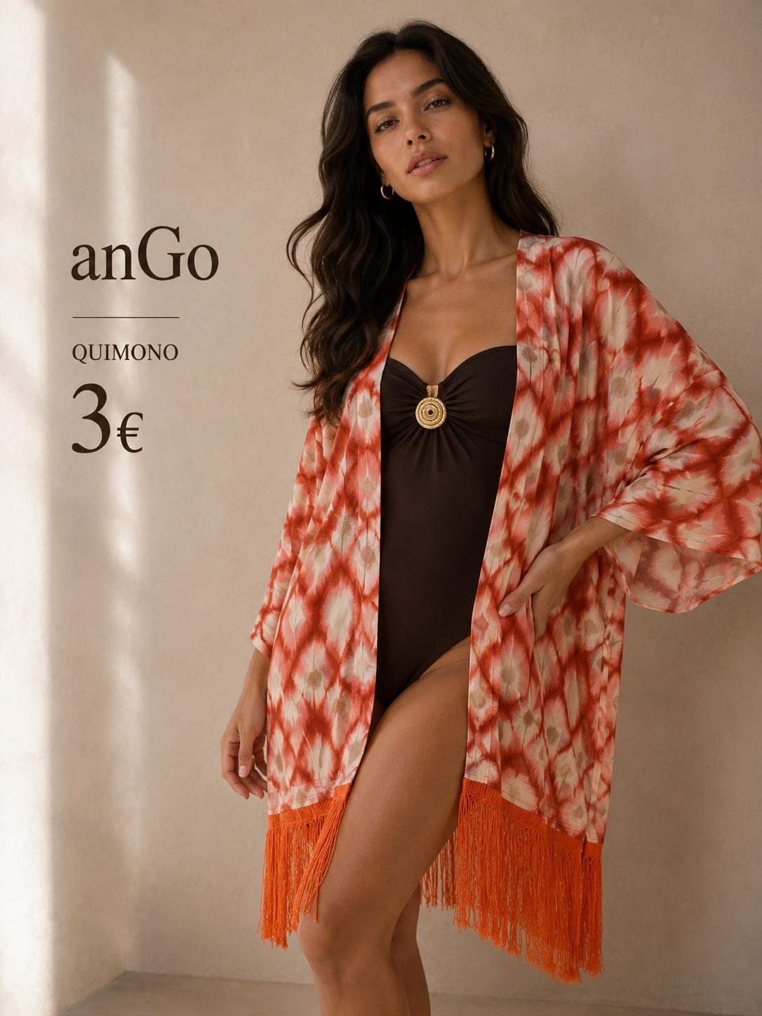 KIMONO TONOS TEJA CON FLECOS