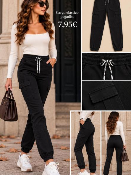 PANTALON CARGO APRETADO ELASTICO NEGRO