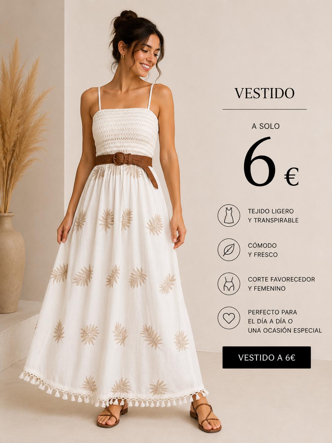VESTIDO LIno bordado CAMEL