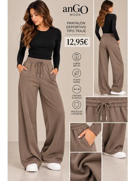 PANTALON TRAJE TELA CHANDAL  TAUPE CALENTITO [0]