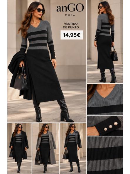 VESTIDO PUNTO RAYAS GRIS Y NEGRO [0]