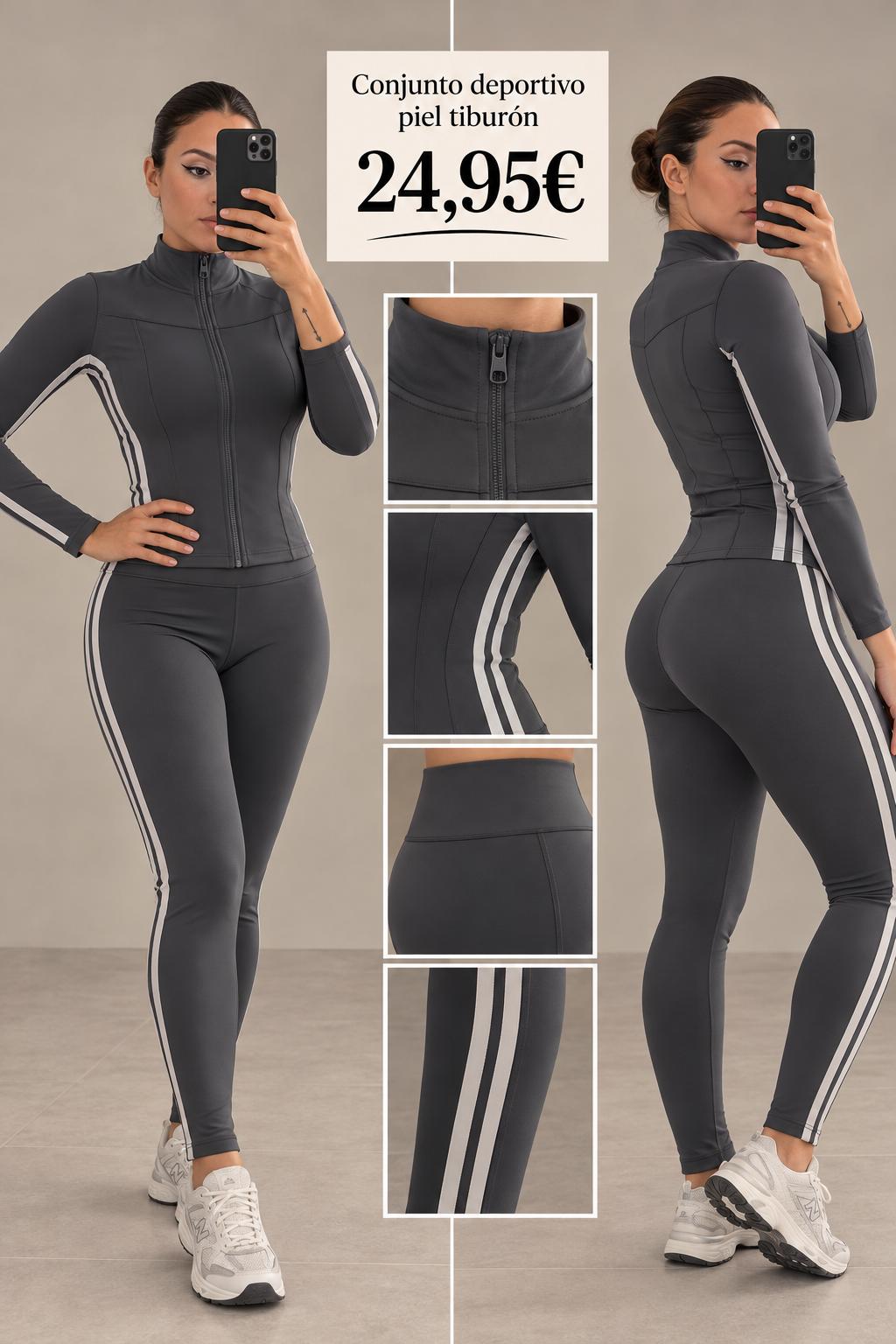 CONJUNTO PIEL TIBURON FAJA GRIS