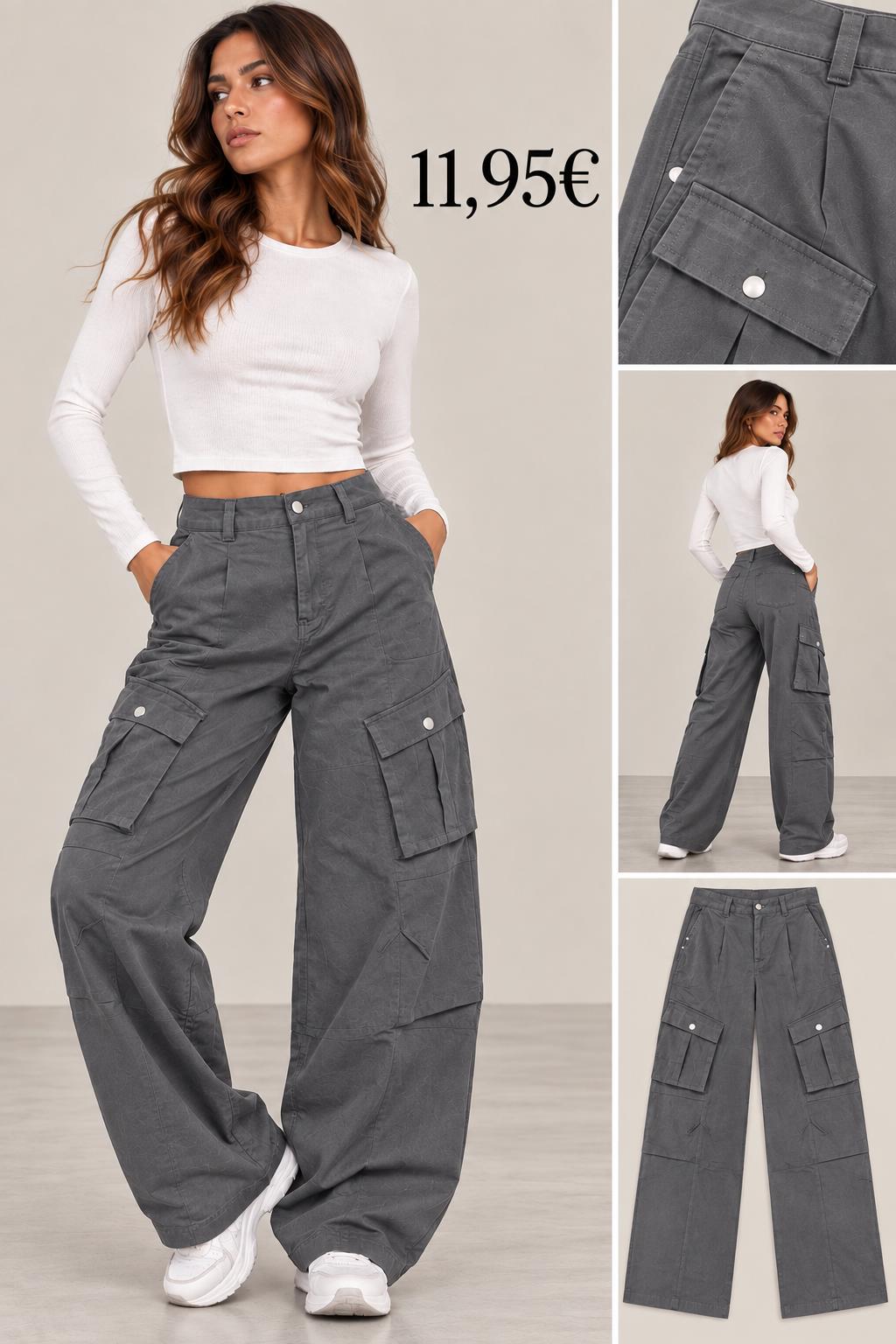 PANTALON CARGO ANCHO GRIS