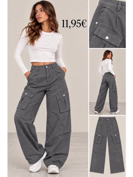 PANTALON CARGO ANCHO GRIS 