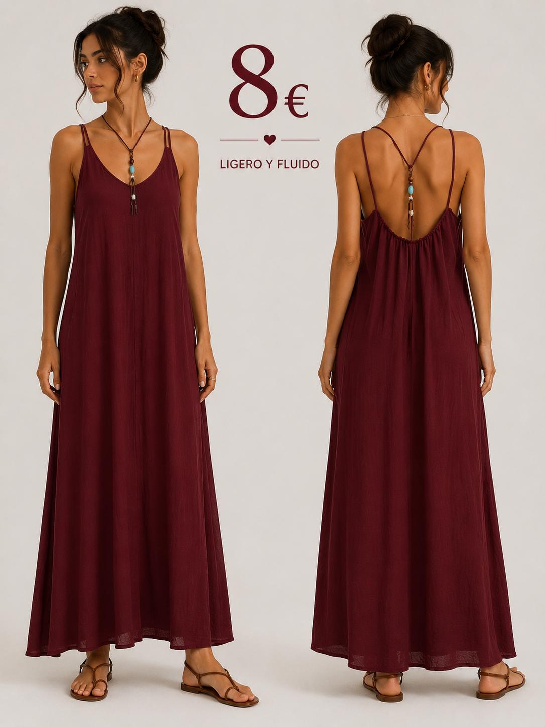 VESTIDO SUELTO con piedras espalda granate