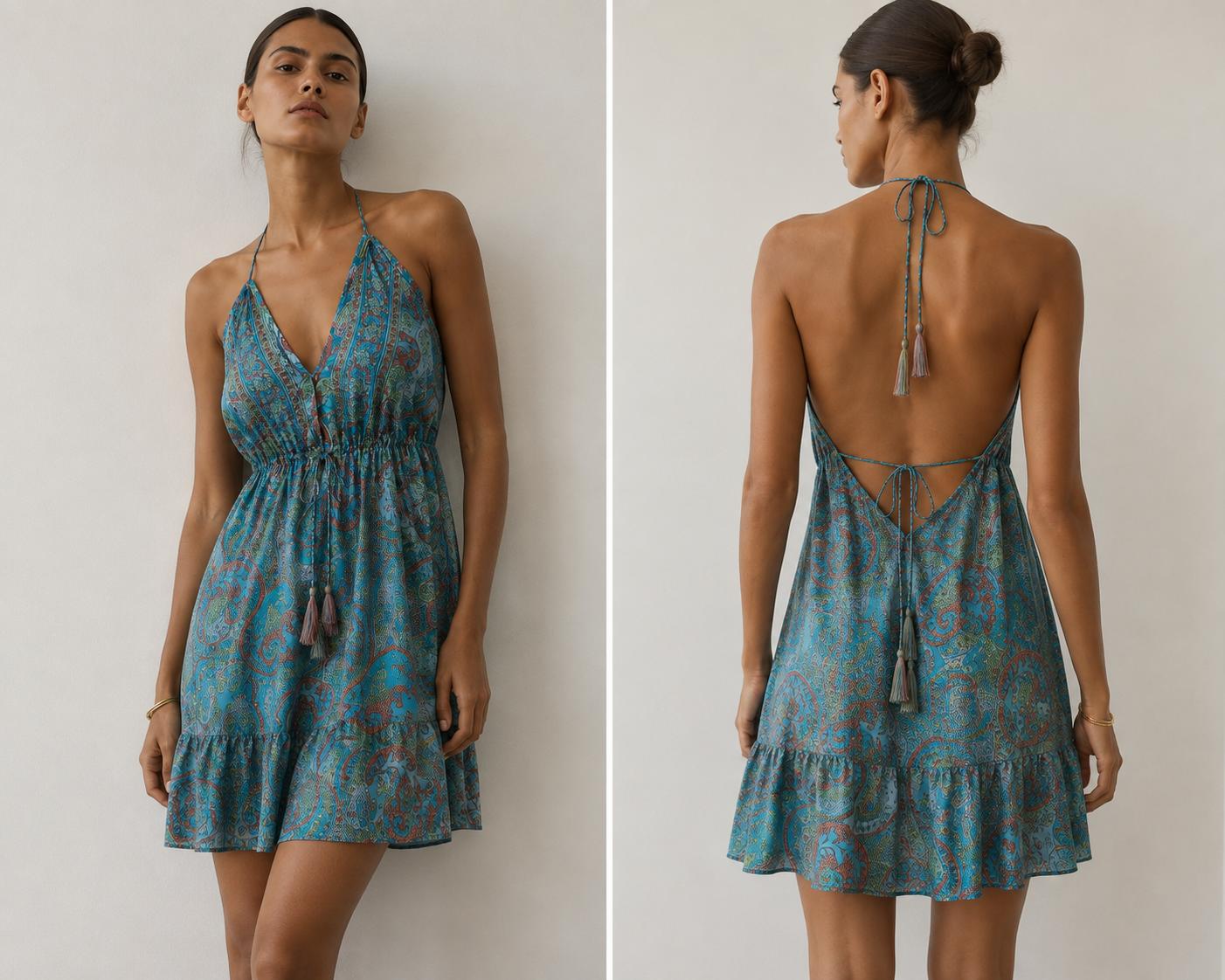 VESTIDO HINDU SEDA TURQUESA