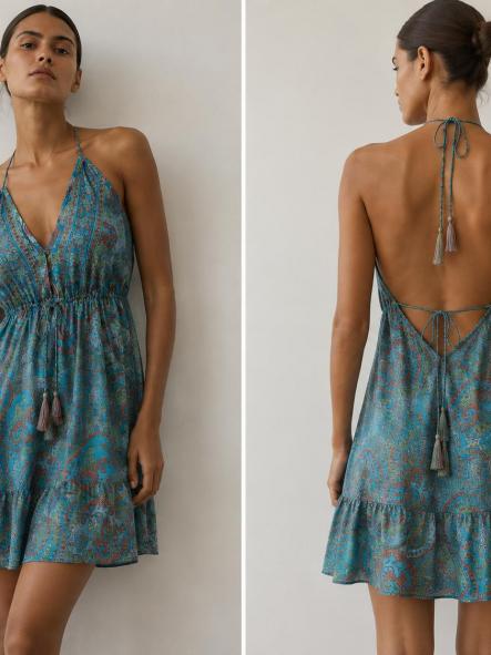 VESTIDO HINDU SEDA TURQUESA