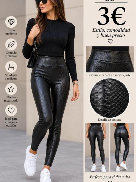 PANTALÓN  leggins polipiel negro talla  l [0]