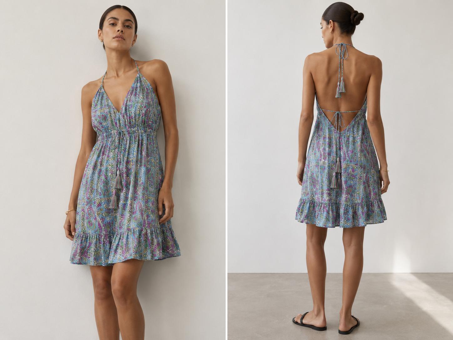 VESTIDO HINDU SEDA AZUL
