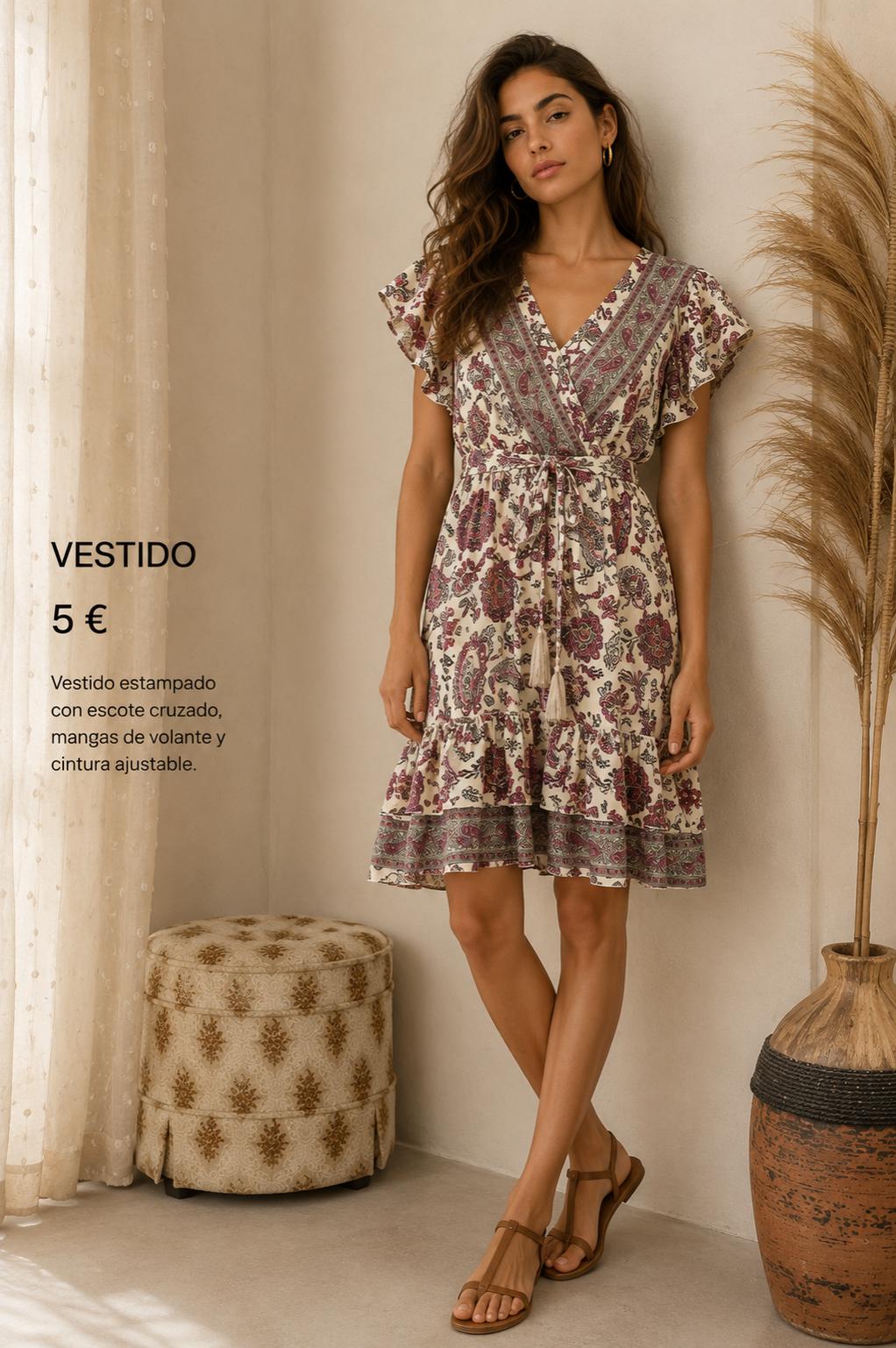 VESTIDO BOHO TONOS ROSAS