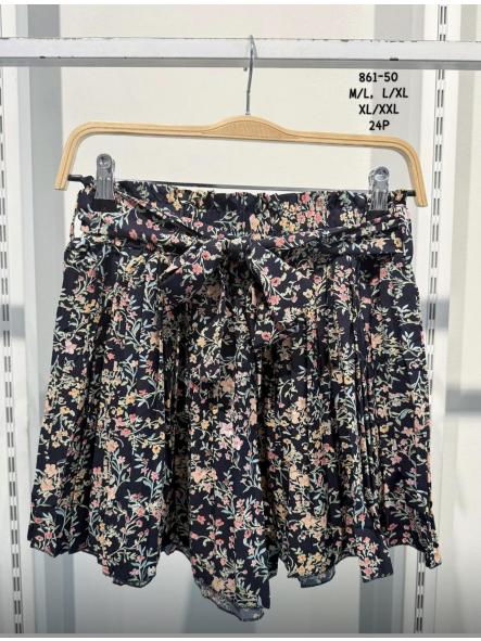 PANTALON AZUL MARINO CORTO PLISADITO DE FLORES