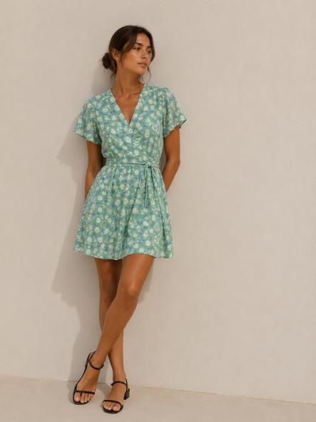 VESTIDO CORTE PRINCESA FLORES VERDE [0]