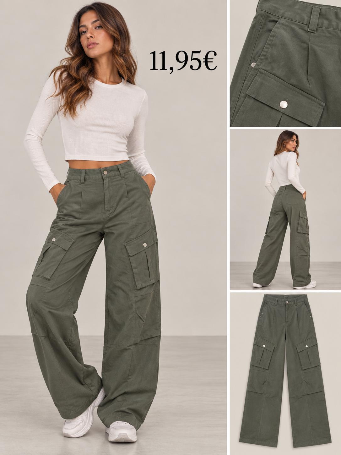 PANTALON CARGO ANCHO VERDE