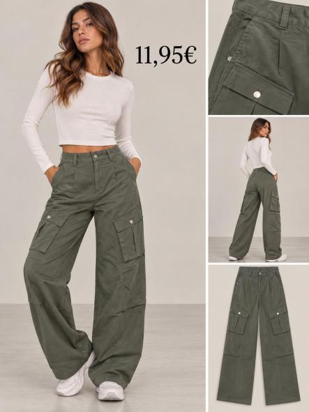 PANTALON CARGO ANCHO VERDE 