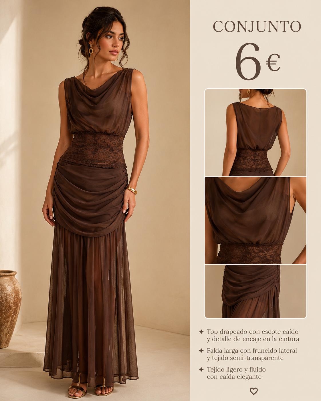 CONJUNTO falda y TOP MARRON