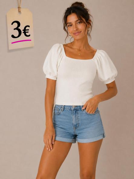 CAMISETA mangas abullonadas manchada
