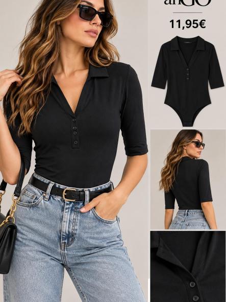 BODY TIPO POLO NEGRO 