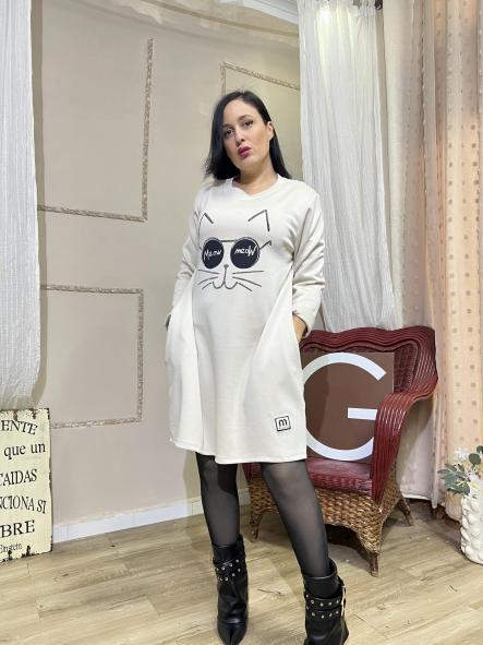 VESTIDO GATO BEIG
