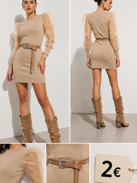 VESTIDO MANGAS ABULLONADAS CAMEL [0]