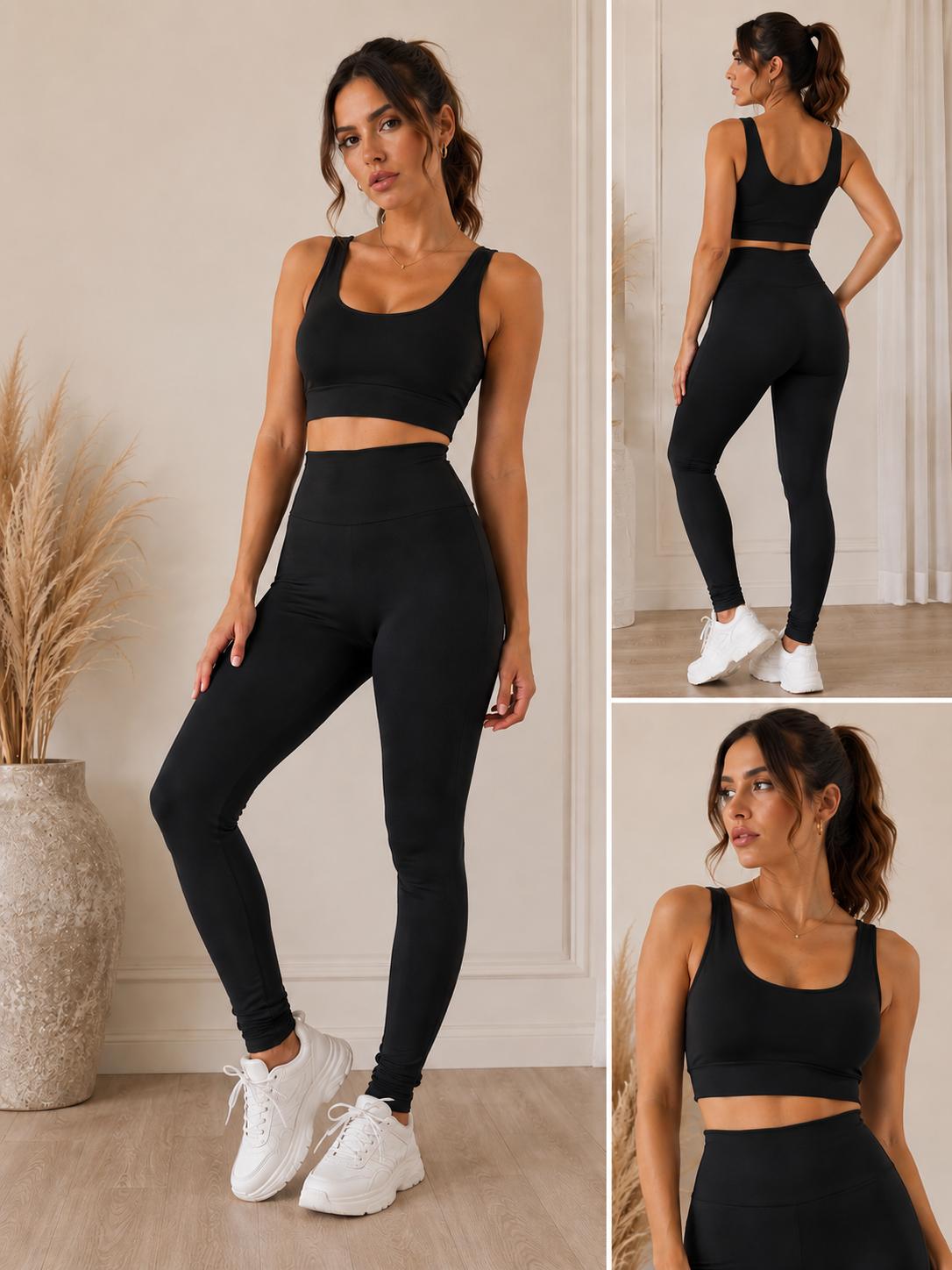 CONJUNTO NEGRO DE LICRA TOP DE TIRANTES