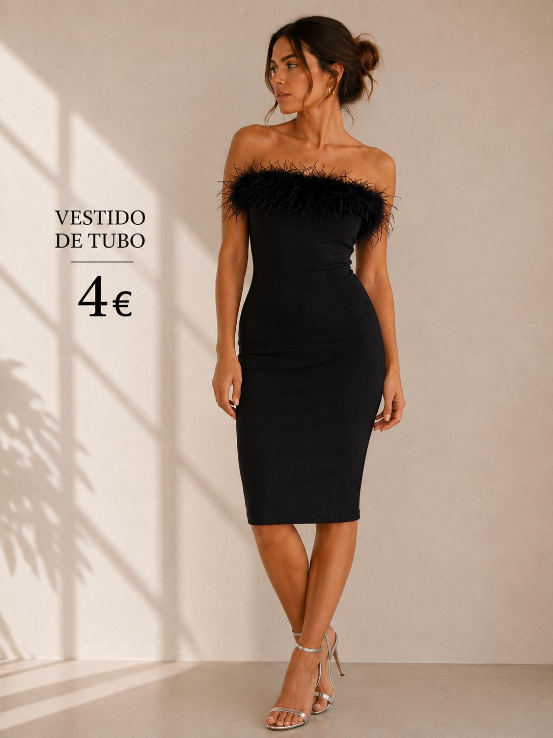 VESTIDO PLUMAS NEGRO