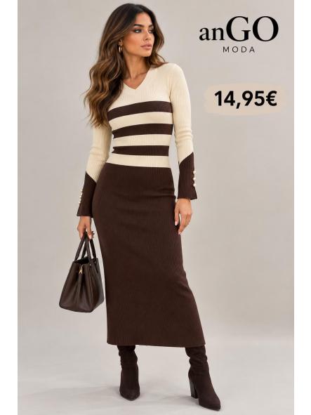 VESTIDO PUNTO RAYAS BEIG Y MARRON [0]