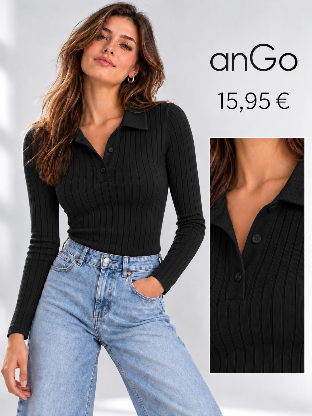 CAMISETA POLO MANGA LARGA NEGRA