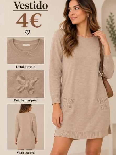 VESTIDO PUNTO BEIG CON MARIPOSAS [0]