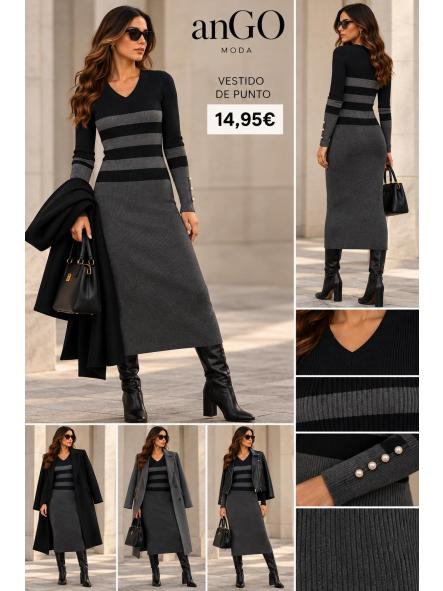 VESTIDO PUNTO RAYAS NEGRO Y GRIS [0]
