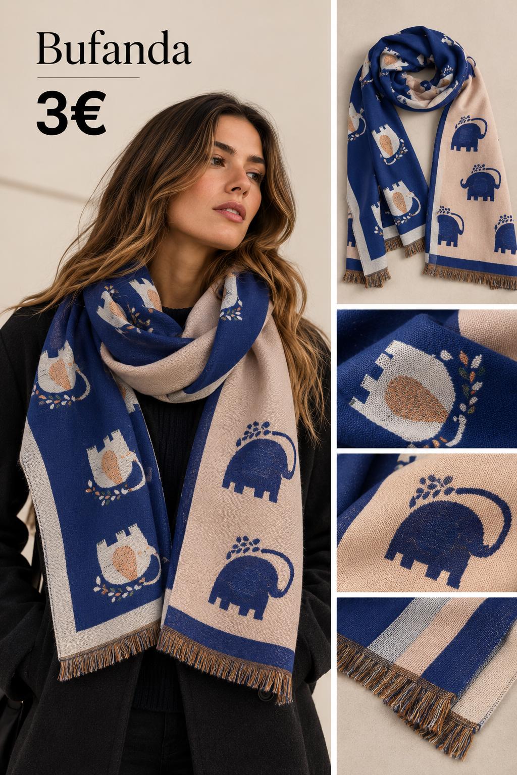 BUFANDA ELEFANTES ROSA Y AZUL