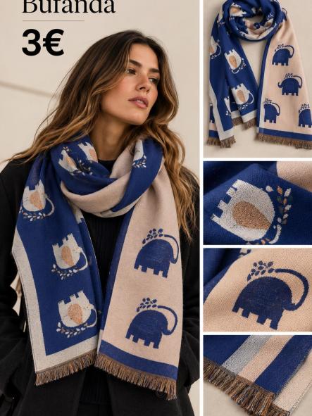 BUFANDA ELEFANTES ROSA Y AZUL