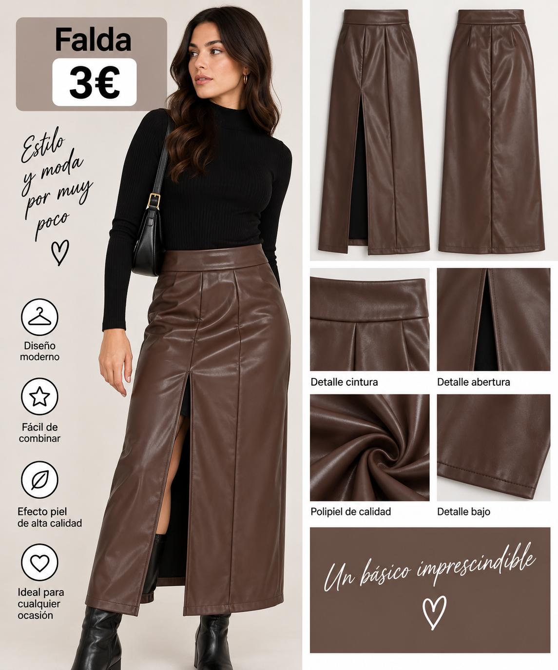 FALDA POLIPIEL MARRON