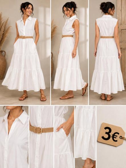 VESTIDO BLANCO CON CINTURÓN  [0]