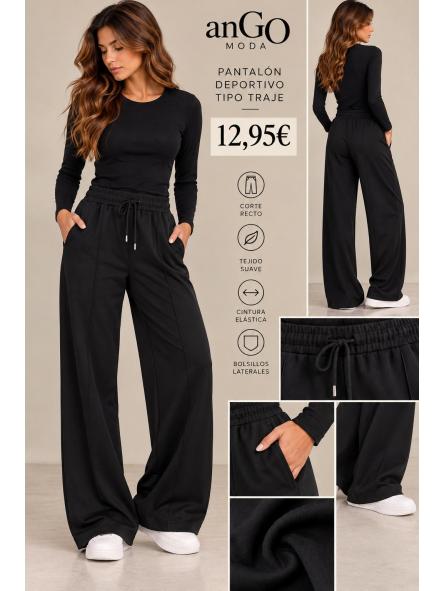 PANTALON TRAJE TELA CHANDAL  NEGRO CALENTITO