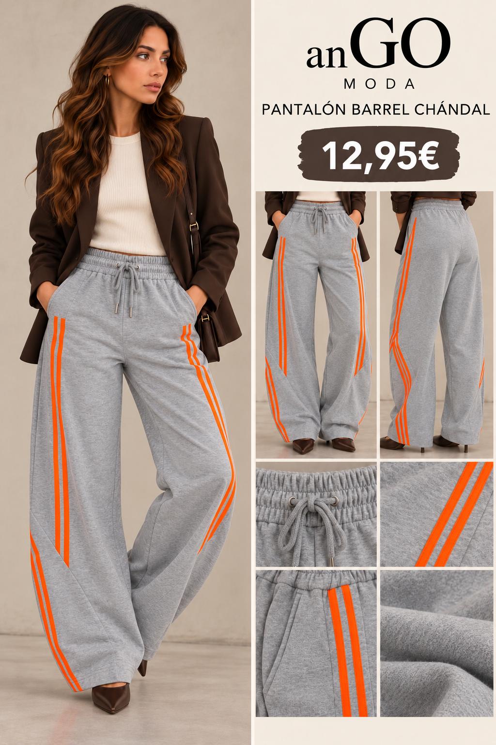 pantalon barrel con rayas gris