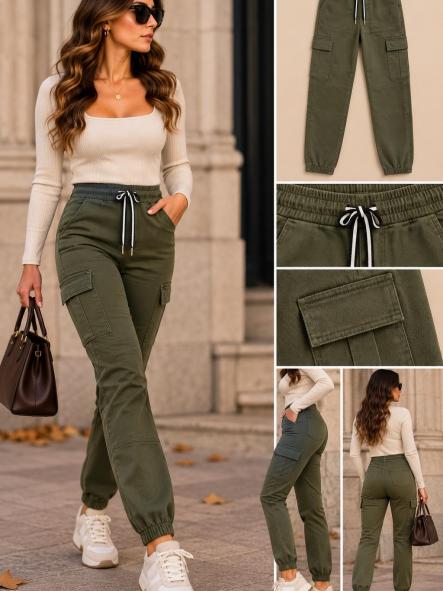PANTALON CARGO APRETADO ELASTICO VERDE [0]