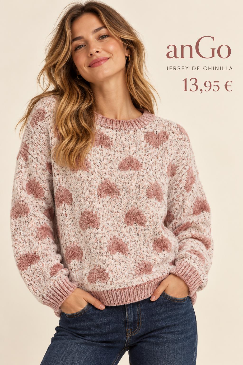 JERSEY CHINILLA CORAZON ROSA