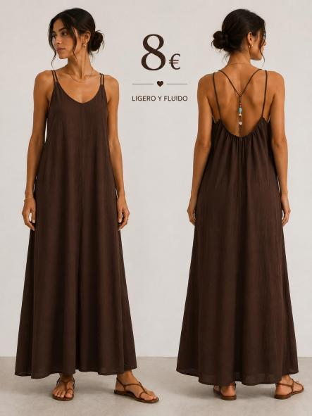 VESTIDO  SUELTO  con piedras espalda marron [0]