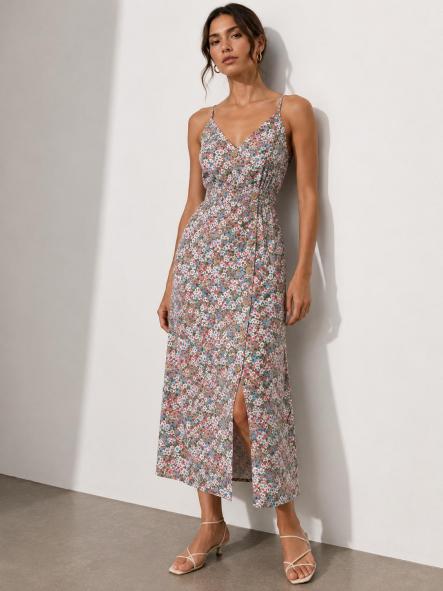 VESTIDO FLORES TIRANTES FONDO CORAL