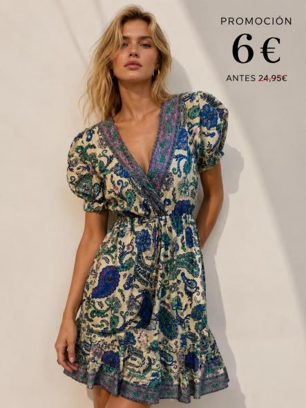 VESTIDO SEDA BOHO MANGAS TONOS AZULES [0]