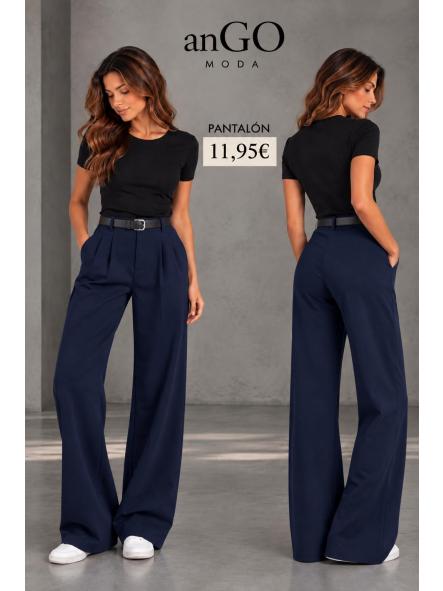 PANTALON TRAJE TELA CHANDAL  AZUL CON CINTURON