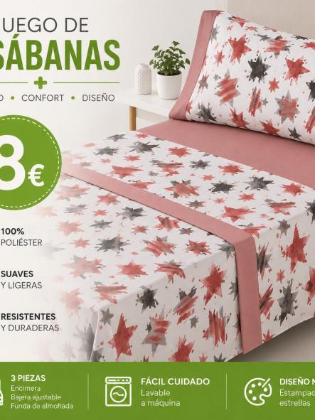 SABANA TRES PUEZAS ESTRELLAS ROSAS  90 [0]