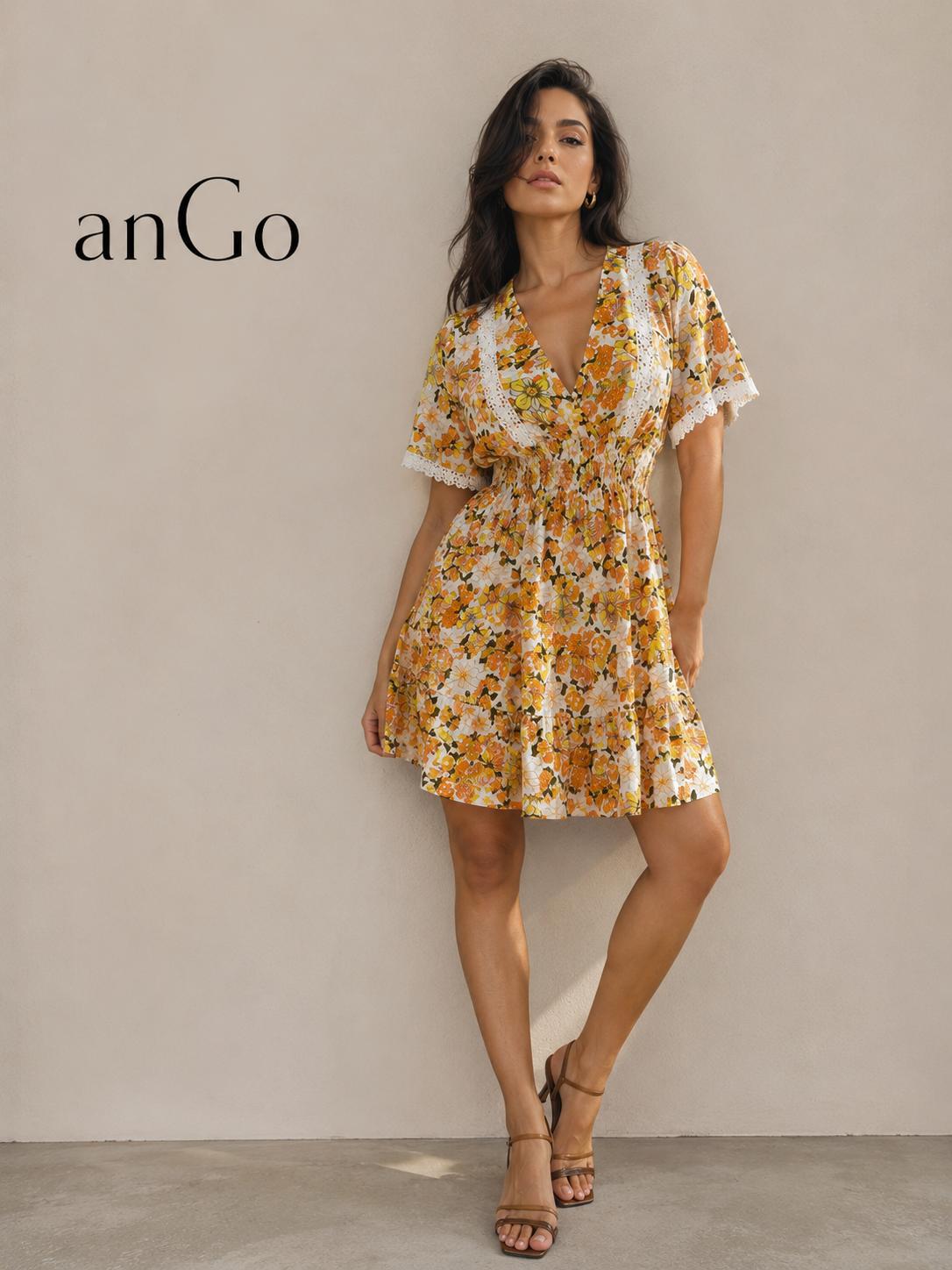 VESTIDO FLORES NARANJAS