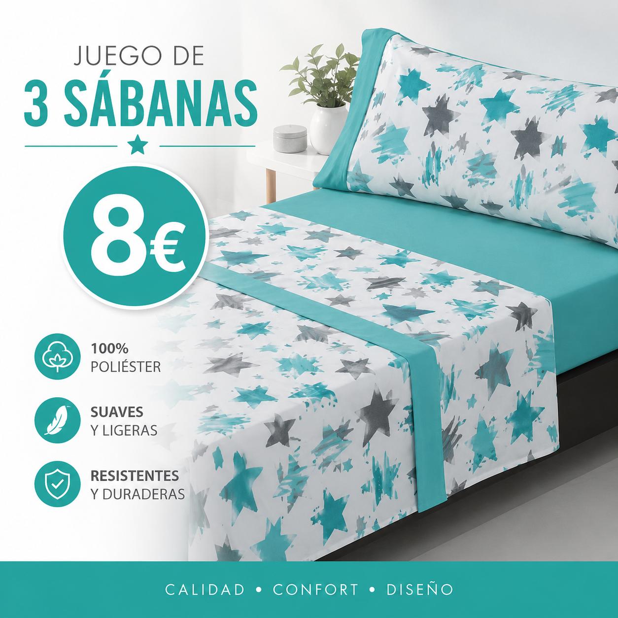 SABANA TRES PIEZAS ESTRELLAS VERDES 90