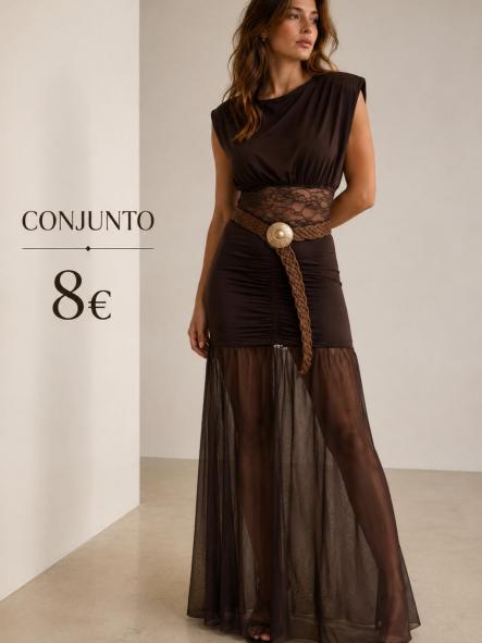 CONJUNTO ENCANJE MARRON  FALDA [0]