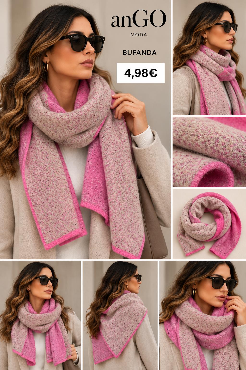 BUFANDA CAMEL Y ROSA