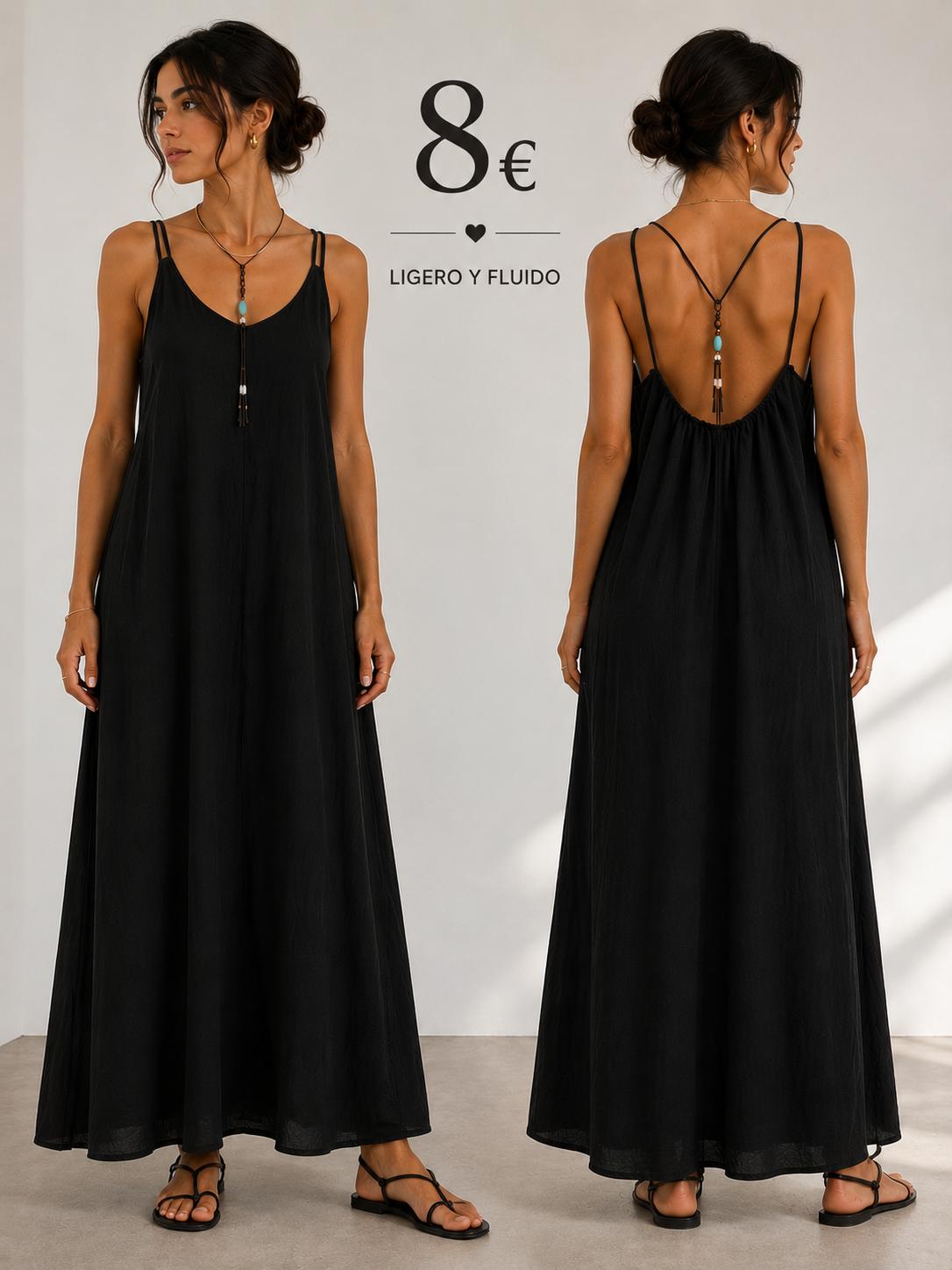 VESTIDO SUELTO con piedras espalda negro