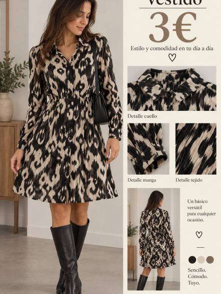 VESTIDO CAMISERO TONOS BEIG Y NEGRO [0]