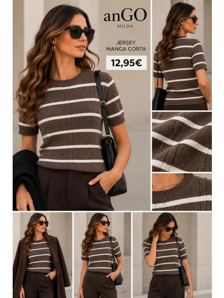 JERSEY MANGA CORTA NAVY MARRON