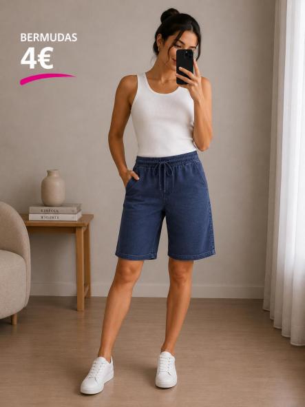 PANTALON BERMUDA EFECTO VAQUERA ALGODON